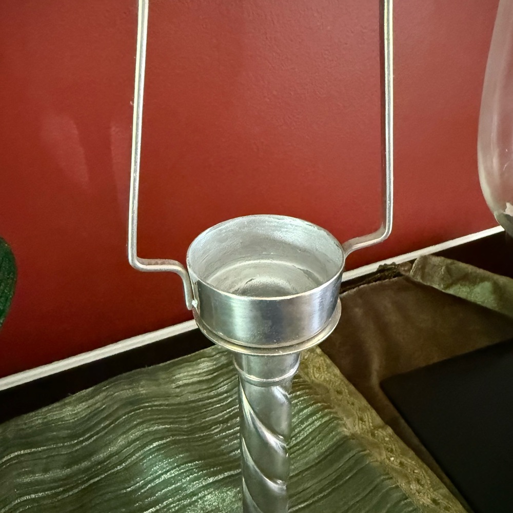 Green Beaded Shade Silver Table Lamps - Picture 2 of 2